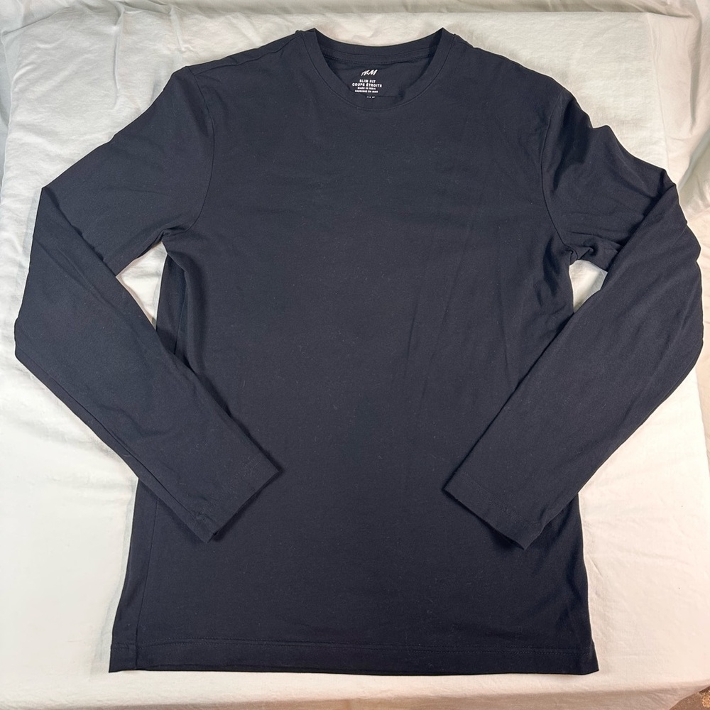 H&M Men’s Black Slim Fit Long Sleeve Tee Shirt Size M